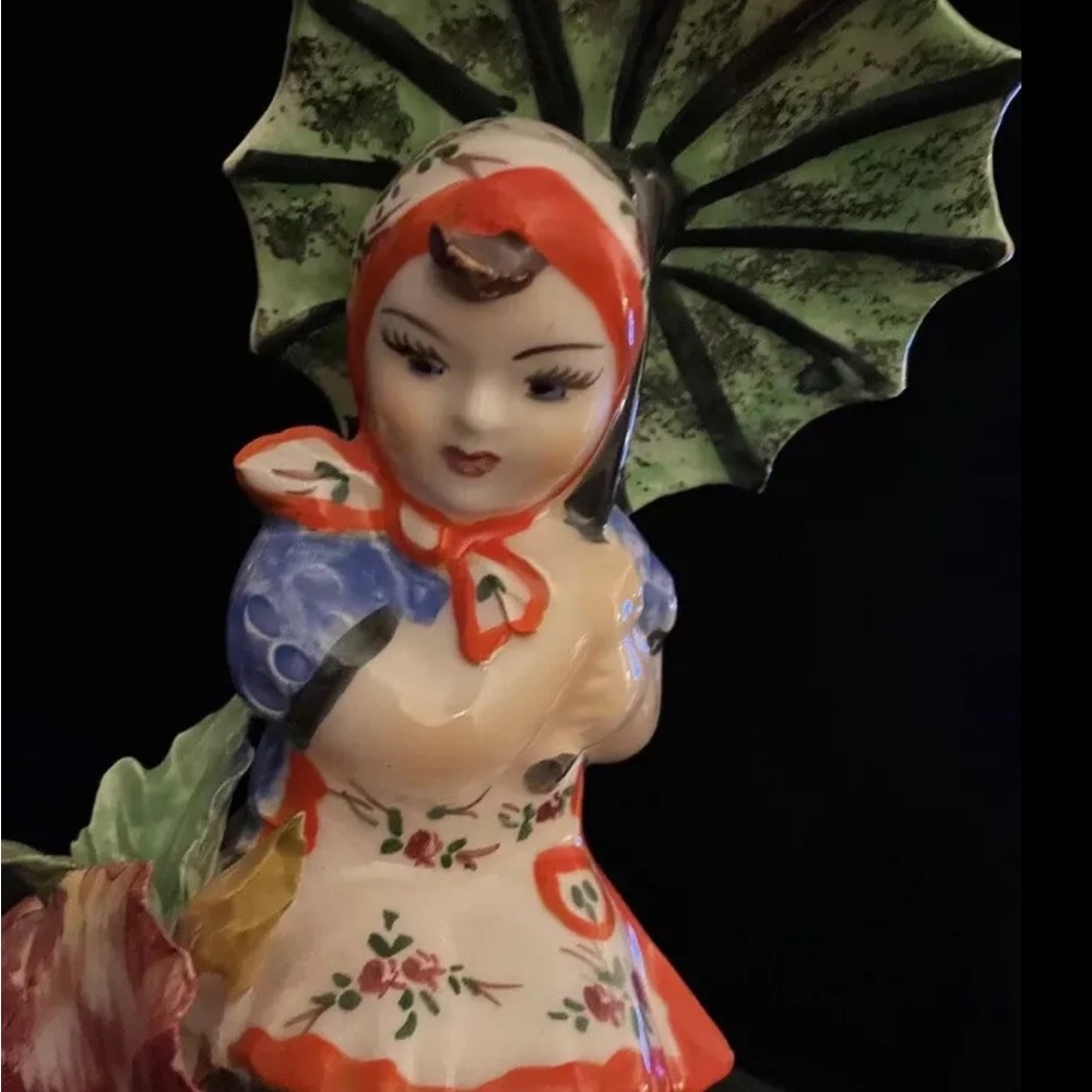1940’s Carlo Mollica Girl Figurine with Basket of Flowers 9" Signed Capodimonte